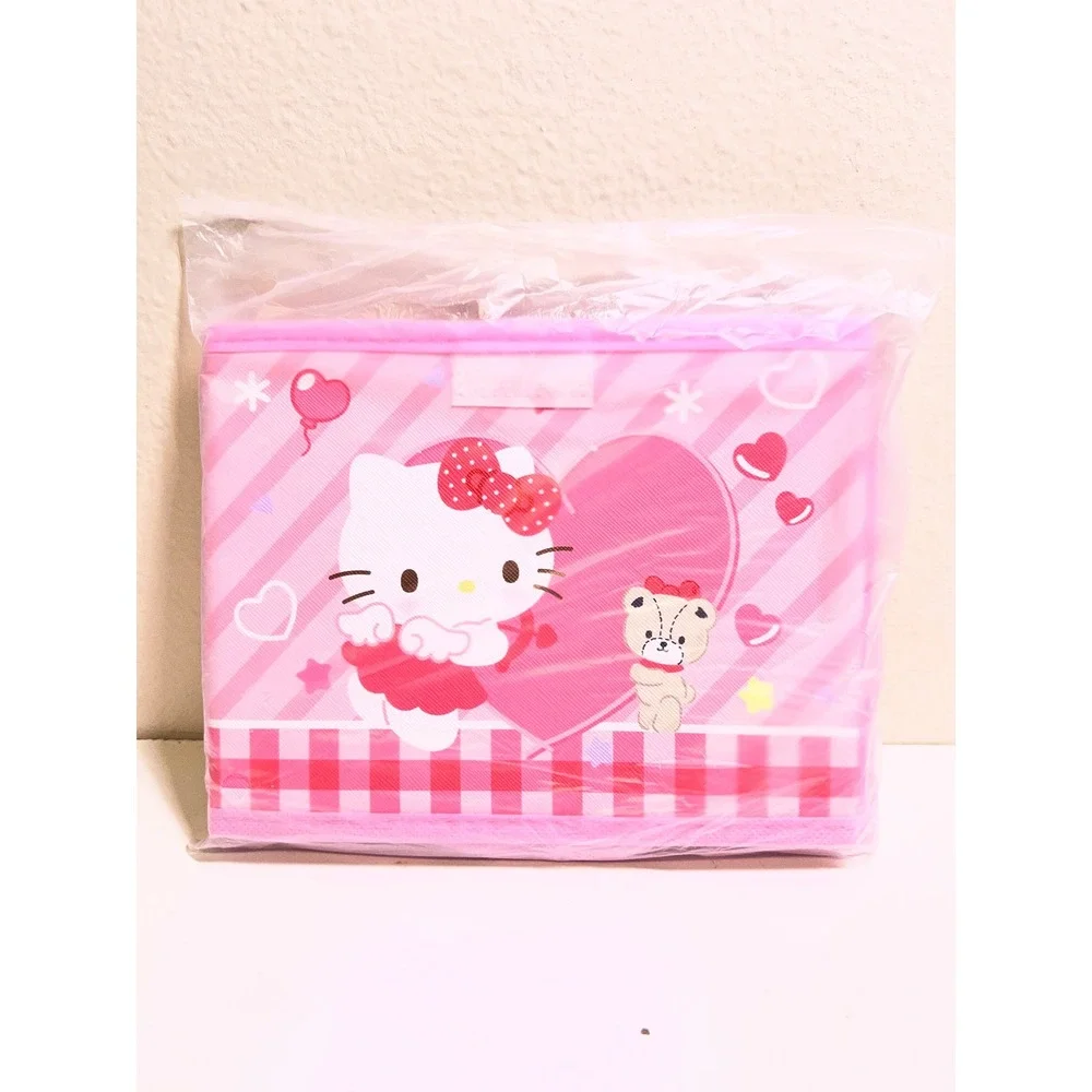 Sanrio Hello Kitty Storage Bin Pink Cupid Heart Gingham Kawaii Organizer Box